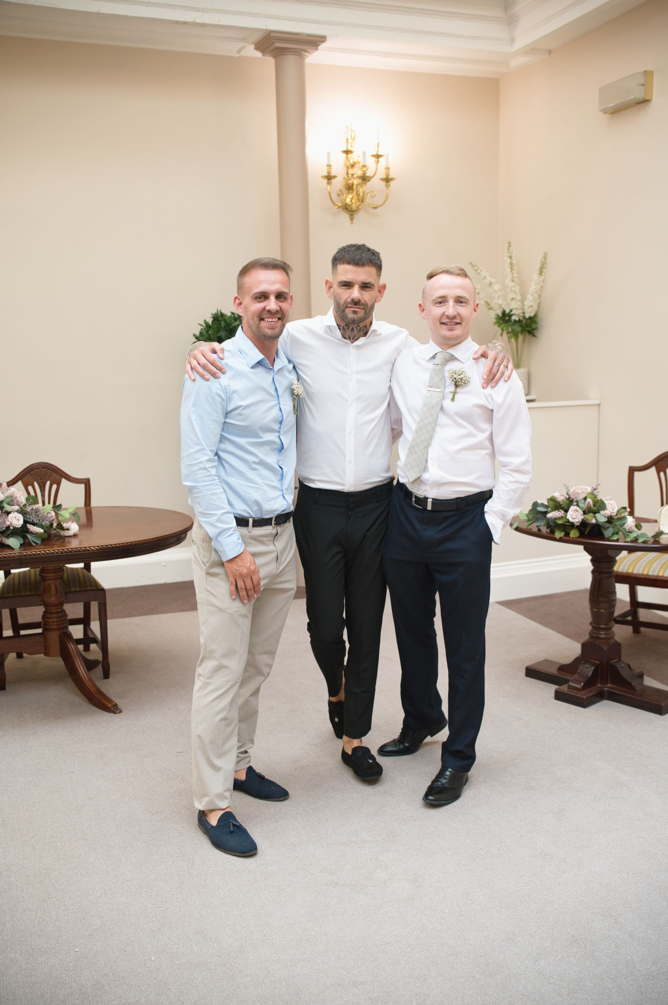 Groom with his two best men at stockport town hall